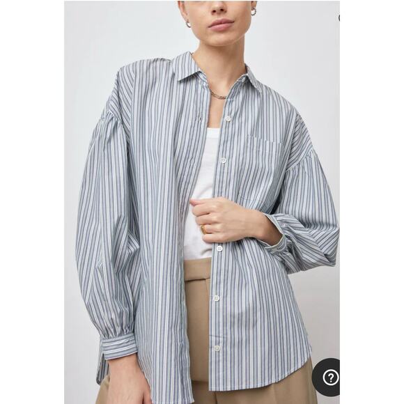 Rails Tops - Rails Janae Shirt Women Small Bank Blue Green Stripe Puff Sleeve Preppy Classic